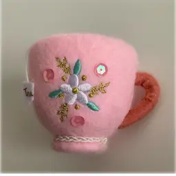 Vintage Pink Cup of Tea Felted Christmas Ornament