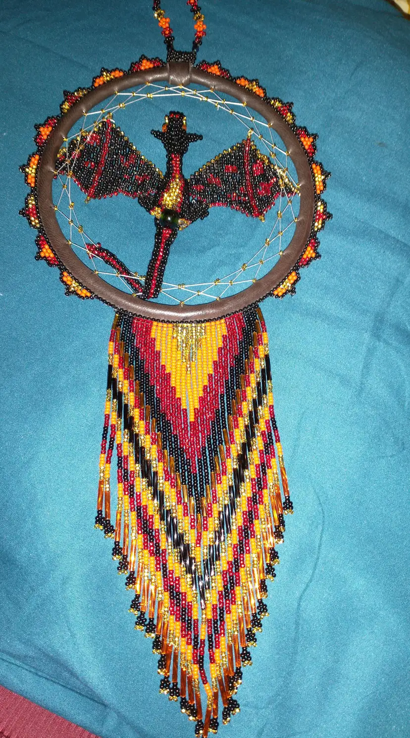Handcrafted Beaded Dragon Dream catcher with Vibrant Fringe Design