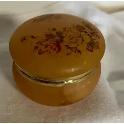 Vintage Genuine Alabaster Hand Carved Hinged Jewelry Trinket Box Made in Italy