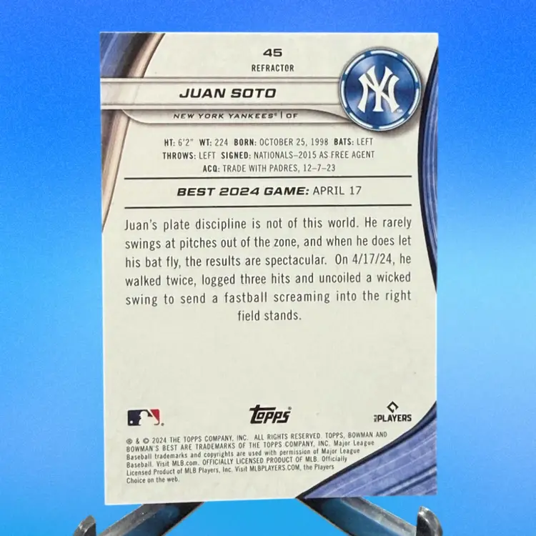 Juan Soto Refractor 2024 Bowman's Best Chrome Baseball Card #45 New York Yankees