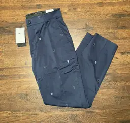 NIKE GOLF Standard UV DRI-FIT Printed Chino Pants Navy Blue with logos 32 X 32
