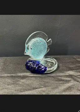 Vintage Murano Style Blue Glass Fish Figurine on Clear & Cobalt Base – MCM