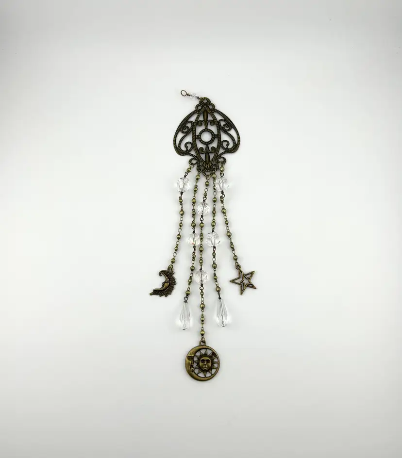 Brass Crystal and Celestial Sun Catcher/Wall Ornament 9”