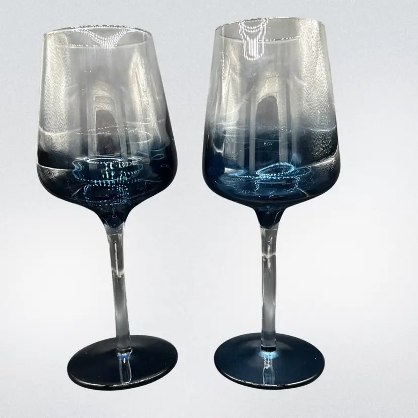 Pier 1 Elemental Blue To Clear 8.75" Goblet Water/Wine Glass Set Of 2   Ex Cond