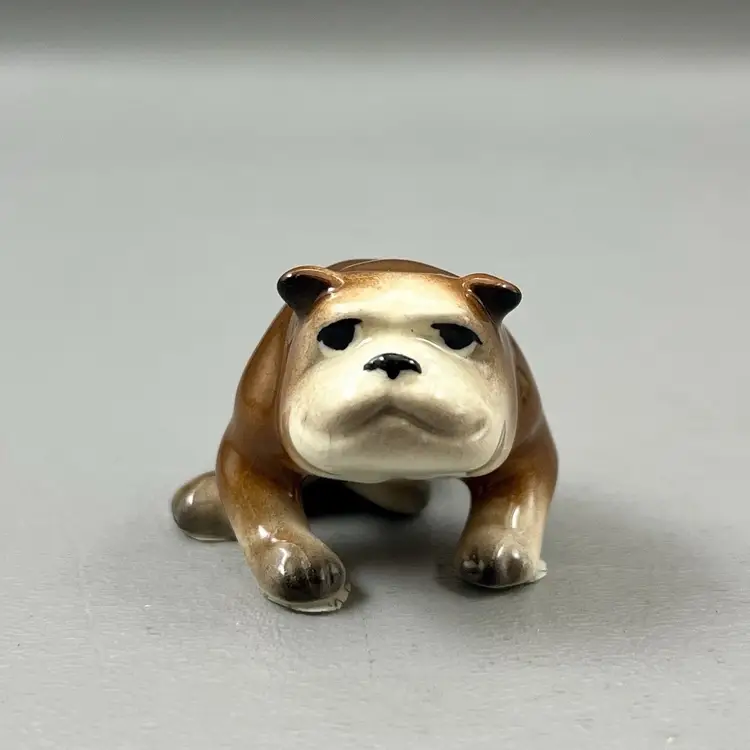 Vintage Hagen Renaker Brown Sitting Bulldog Ceramic Figurine Miniature 1"