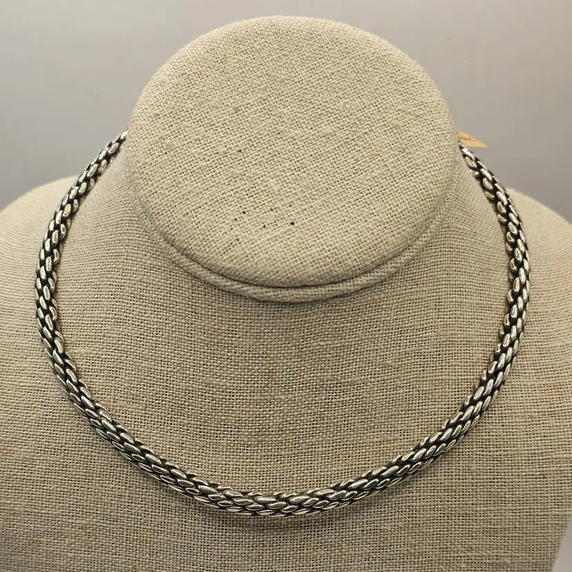 #101 Vintage Heavy Sterling Silver Rope Choker Necklace- Marked 925 Mexico