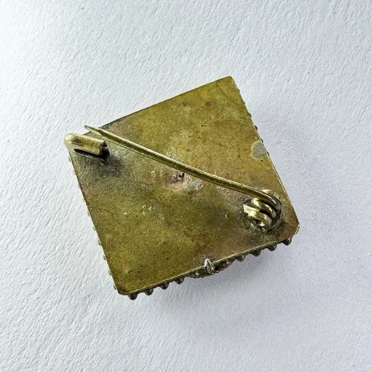 Antique Italian Square Micro Mosaic Floral Bouquet Flower Brooch, Absolutely Beautiful, Measures 1”