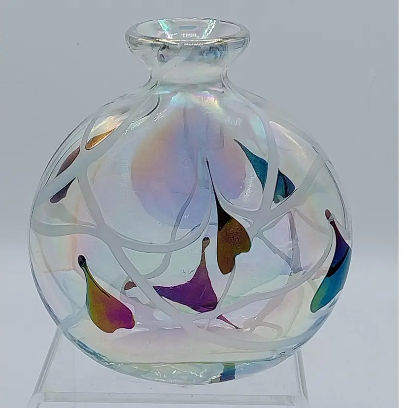 Vintage Studio Art Glass Iridescent Hanging Hearts Perfume Bottle