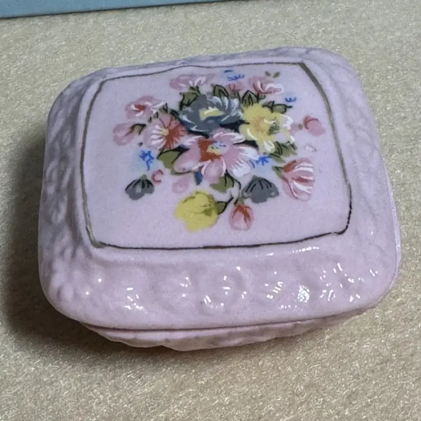 Pink floral trinket dish