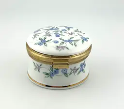 Falcon China Porcelain Gold Tone Hinged Trinket Box 2”x 1.5”