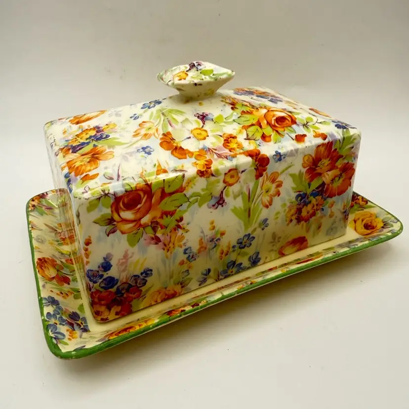 Chintz Butter Dish England - Read