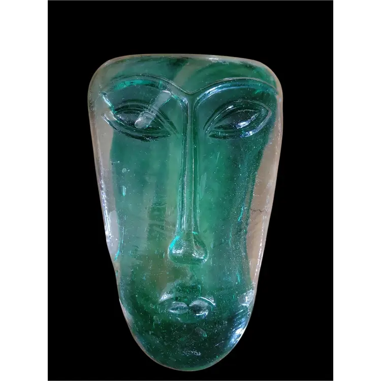 #01 Green Glass Mask Sculpture 8.5x5.5"
