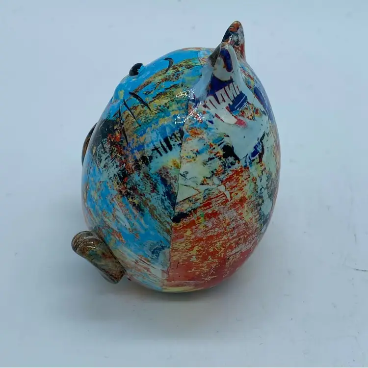 #1474 Cute Painted Papier Macher Cat Figurine 3.5”