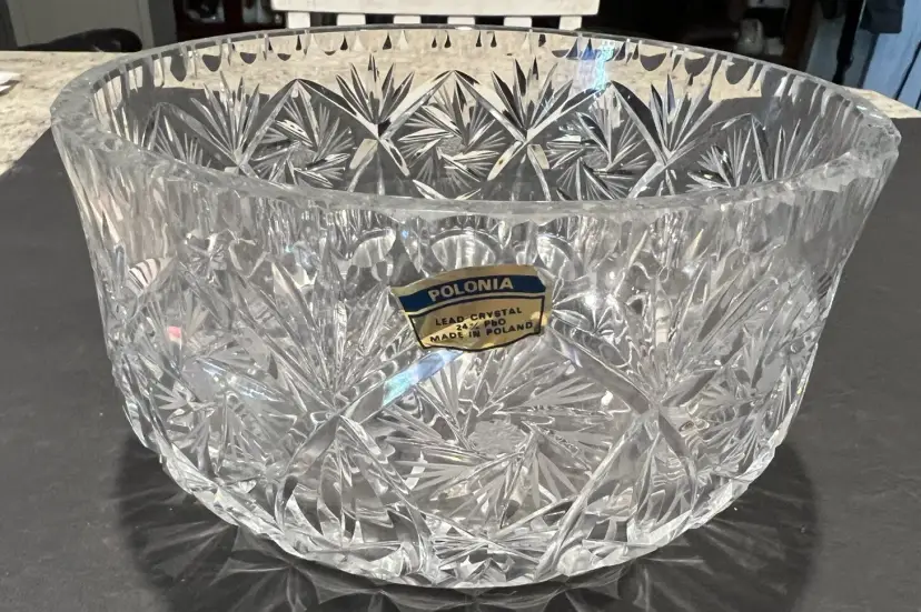 Vintage POLONIA Brilliant Cut Clear 24% Crystal Bowl 7.5” x 5" Made In Poland