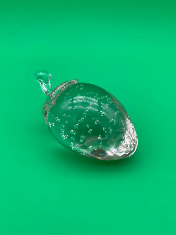 VTG Clear Glass Strawberry Paperweight w/ Controlled Bubbles - 3.5" Long