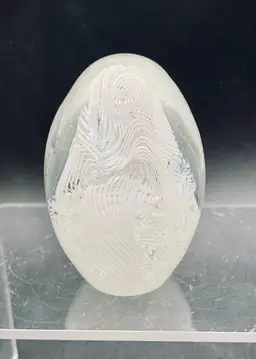 Vintage Murano Paperweight Italy White Latticino Filigrana Glass Egg (ab)