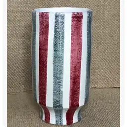 Red White Gray Striped Vase Art Pottery Made In Italy Cottagecore Farmhouse