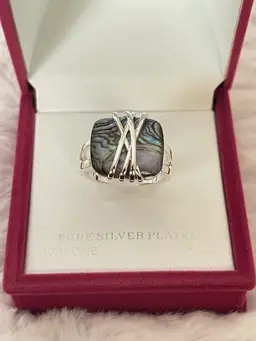 Silver Sparkle Allure Green Abalone Ring Size 9