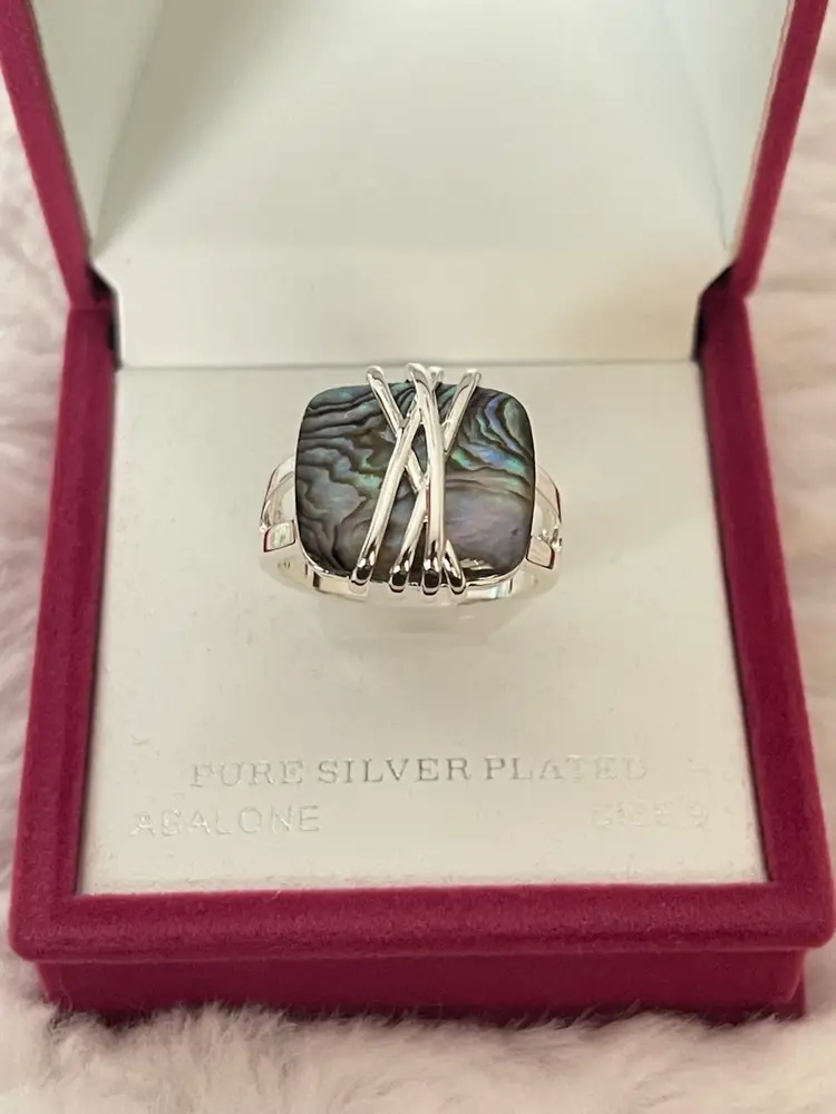 Silver Sparkle Allure Green Abalone Ring Size 9