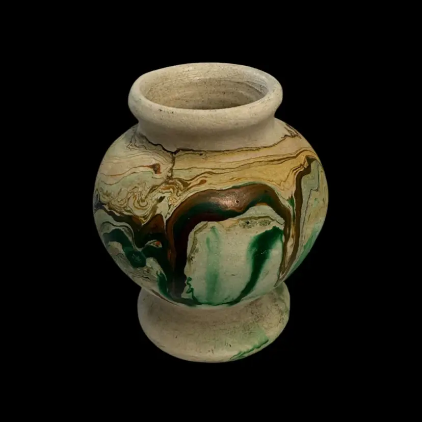 4” Nemadji Green Swirled Pottery Vase