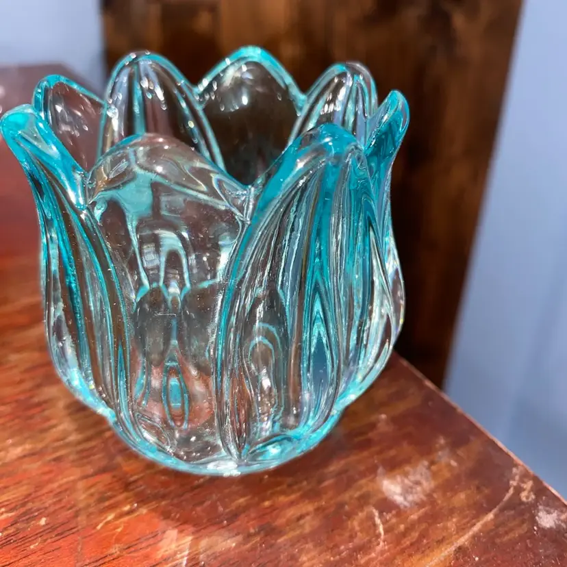 blue glass candle votive