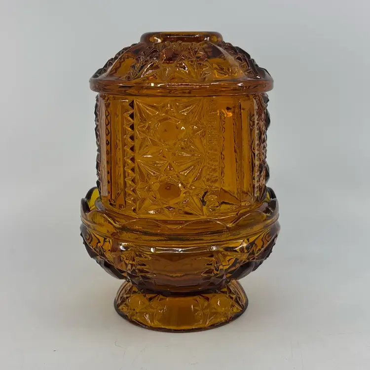 15% Off Was $58 ~ Indiana Glass Amber Stars & Bars Fairy Lamp 6.5” Read