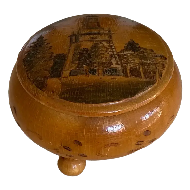 Vintage Russian Folk Art Hand Painted Wood Trinket Box, 3" x 1.75"