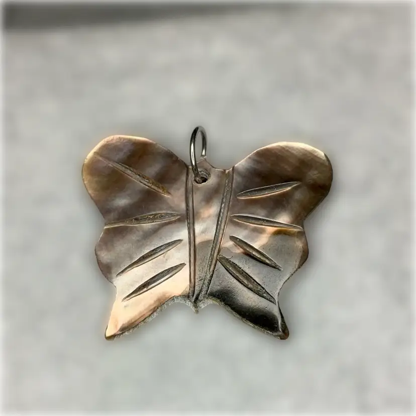 Mother Of Pearl 1 Inch Dark Hand Carved Butterfly Pendant
