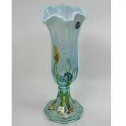 Fenton Aquamarine “Underwater Dream” Hand Painted Stretch Vase Signed 12”