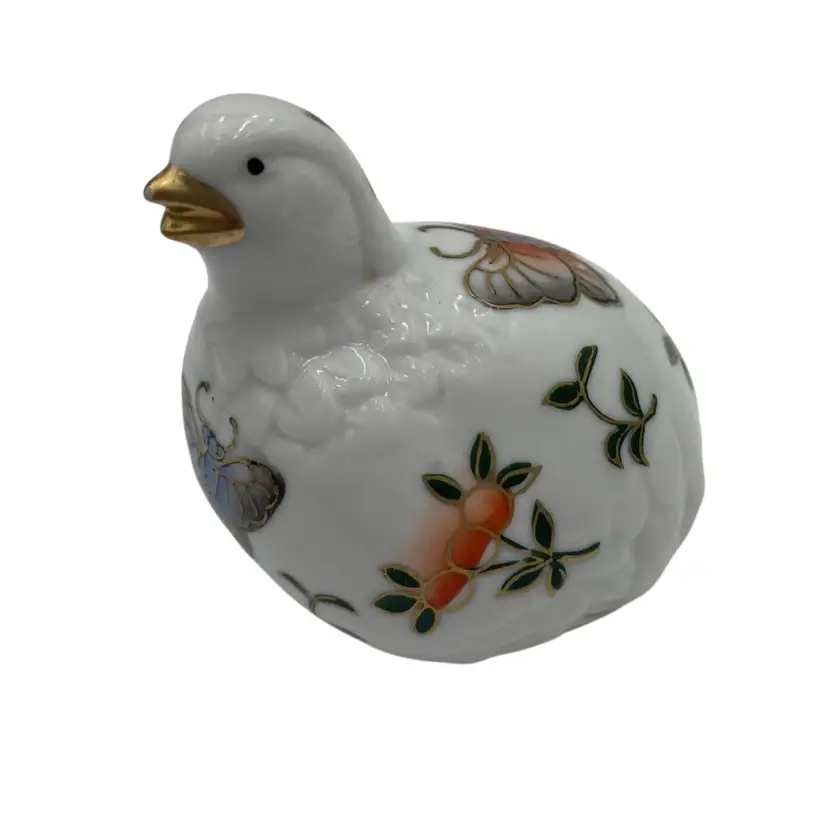 Andrea by Sadek (Japan) Porcelain Quail w/Hand-Painted Butterflies, Gold Gilt
