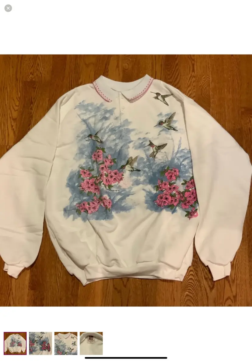 Sweatshirt Art Unlimited Sportswear Birds Floral Vintage