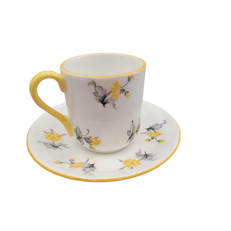 Shelley Charm(?) England Child Cup Saucer Yellow Black Floral 13863 Canterbury Shape