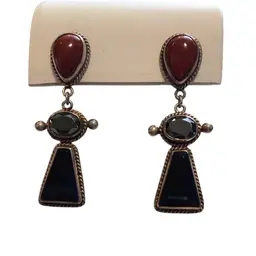 Native American Jasper Hematite & Onyx Earrings