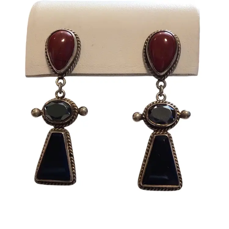 Native American Jasper Hematite & Onyx Earrings