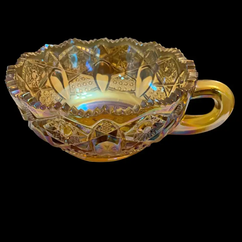 Vintage LE Smith Marigold Carnival Glass Nappy Bowl 2.5” x 6.5”