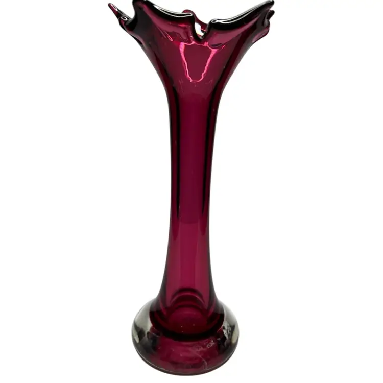Rossi Canada Art Glass Bud Base @9 1/2” Tall Marked Valentines 2015 Cranberry Color
