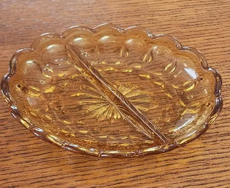 #01 Anchor Hocking Amber Divided Relish Dish
