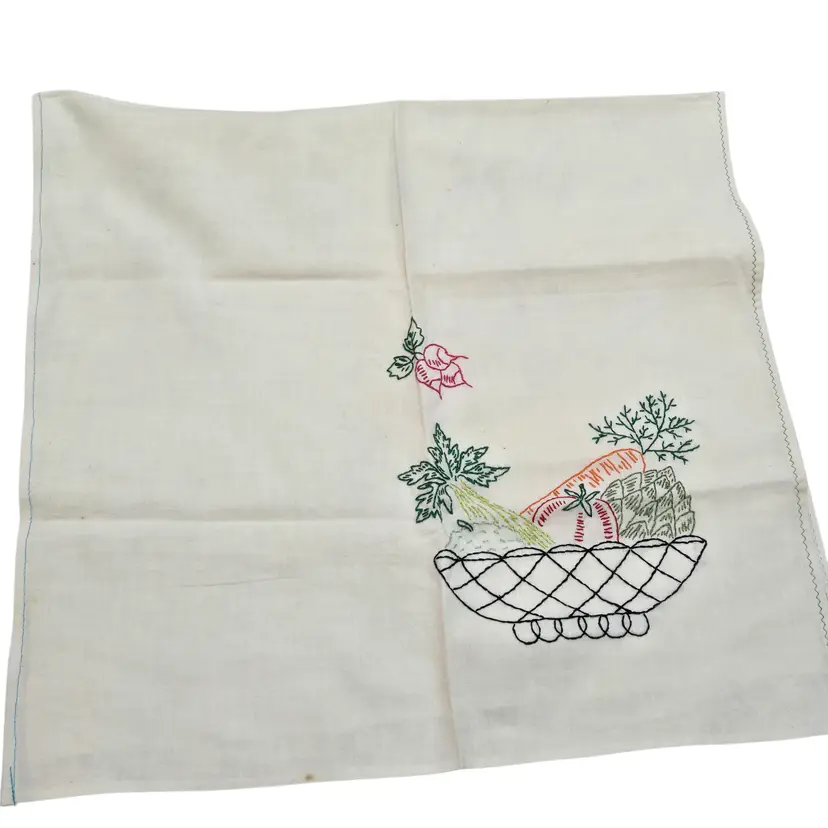 Vtg Embroidered Fruit Basket Flour Sack Towel