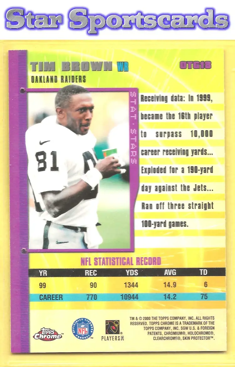 2000 Topps Chrome #OTG18 Tim Brown Own the Game Oakland Raiders