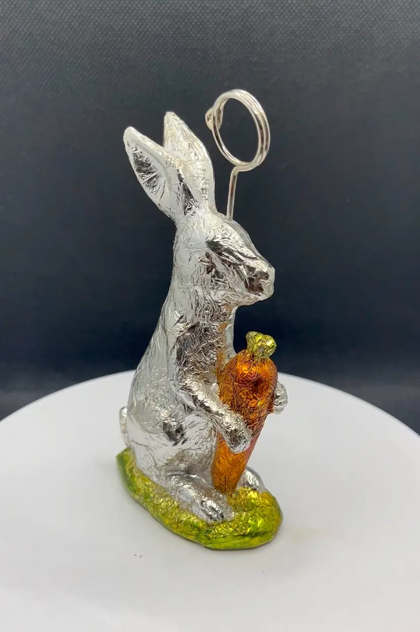 Martha Stewart Faux Foil Wrapped Easter Bunny picture clip holder figurine