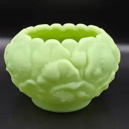 Fenton Rose Bowl Water Lily Lime Sherbet Satin Vase UV Glow