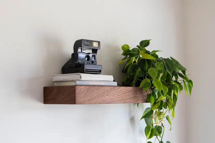 Set of 2 Walnut and White Oak Floating Shelves, 3" Thick, Modern Wall Shelf