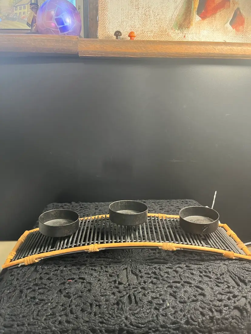 Metal and Bamboo Votive Holder-Holders for 3 Candles