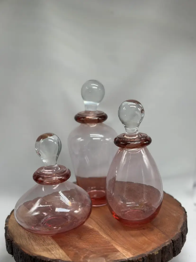 SALE Vintage MCM Italian Art Glass Pink Decanter Vanity Perfume Bottles | Set of 3