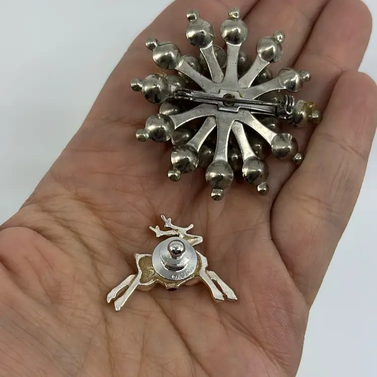 Vintage Rhinestone Star Brooch 1.75” & Reindeer Pin 1.25”