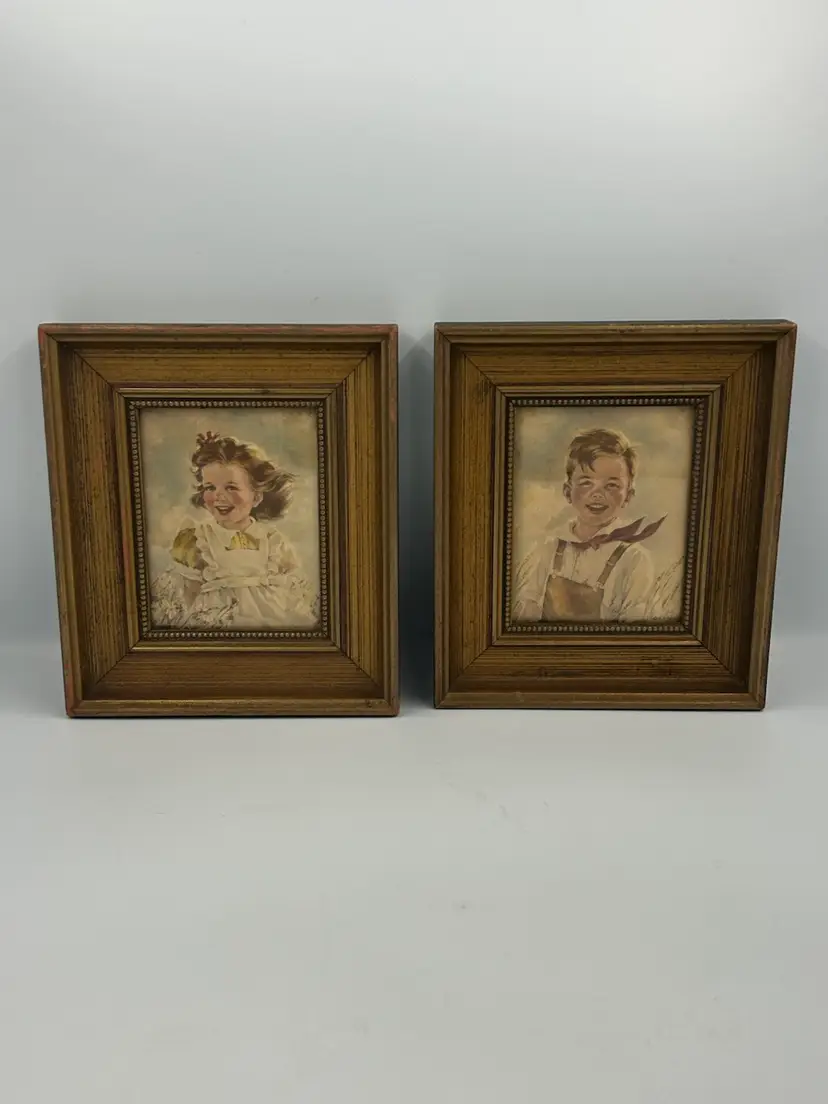 2 Vintage Framed Children Art Prints ( Jill & ? ) By Ann Allaban