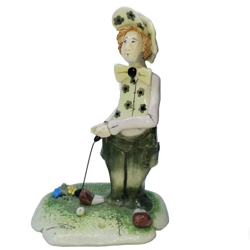 Vtg ZAMPIVA Hand Painted Clown Golfer Sculpture • Spaghetti Hair • ITALY •Signed