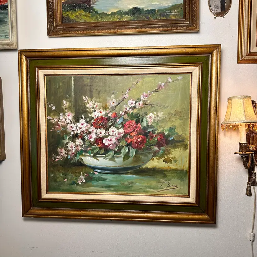 ORIGINAL Large Framed Floral Still Life Oil Painting Signed by the artist F. Lodice