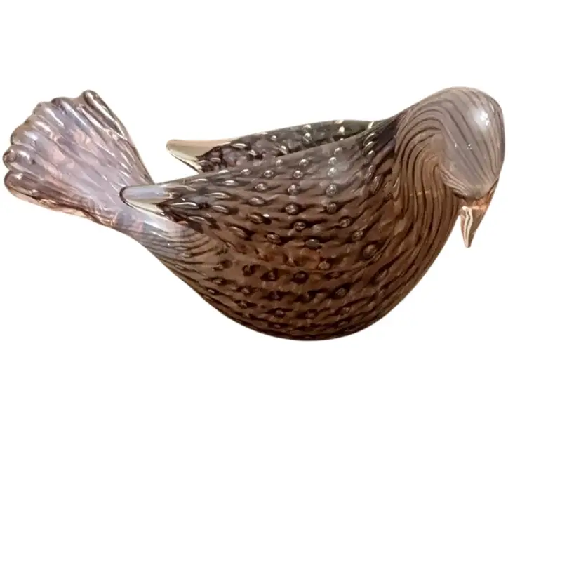 Vintage Murano Art Glass Dove Opalescent Purple,White And Gold Leaf Speckling 2 3/4β X 4 1/2β