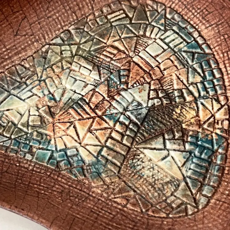 Sascha Brastoff Pottery - Freeform Dish – Abstract Mosaic Pattern – Marked M6 – MCM- Made In California- 9.5” X 8.5”